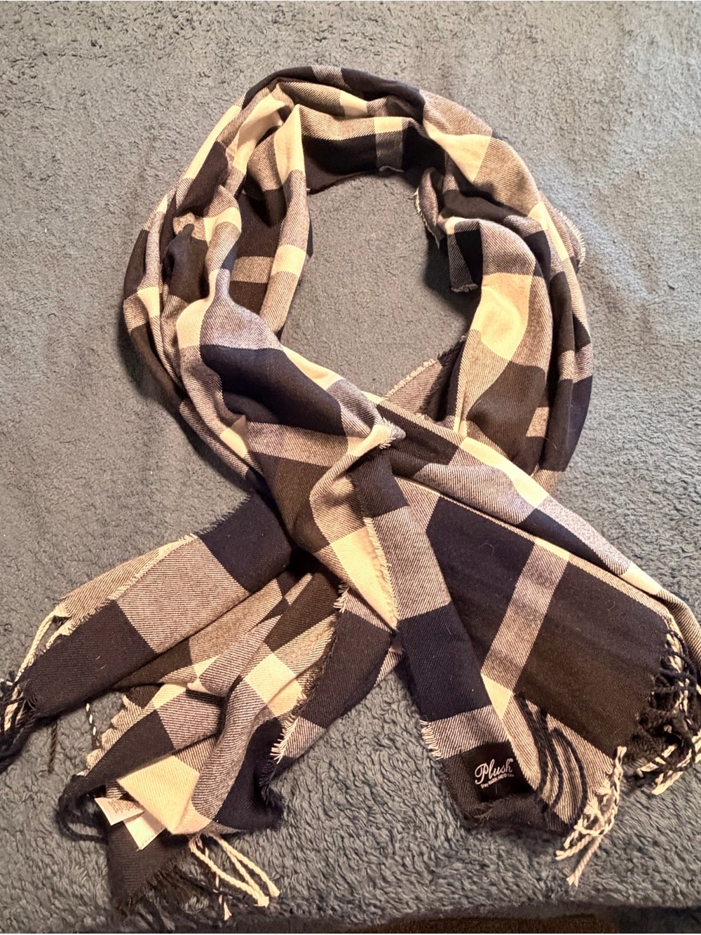 Plaid Fringe Woman’s Scarf - Black and Cream